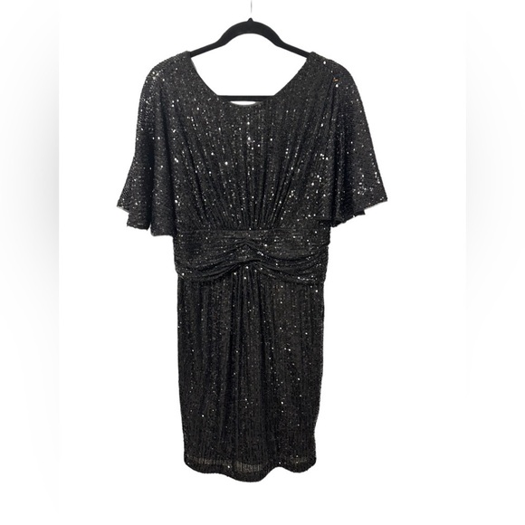 CALVIN KLEIN Sequined Bell Sleeve Crew Neck Above The Knee Party Sheath Dress 12 - Picture 7 of 17